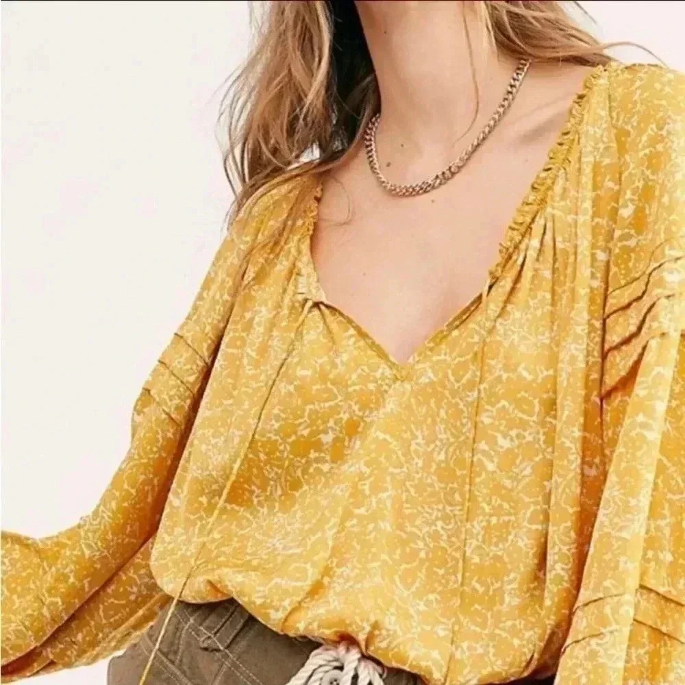 Free People yellow floral‎ bodysuit XS
